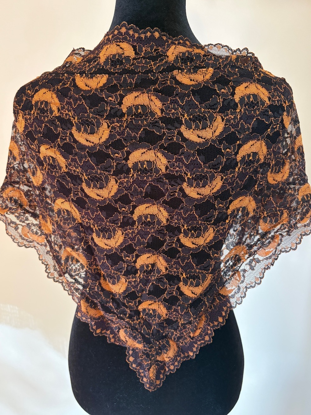Vintage Lace Triangle Scarf Shawl Headscarf Shoulder Wrap Black Orange Gothic